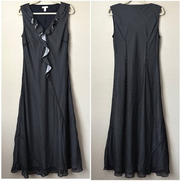 Charter Club 12 Contrasting Polka Dot Print Ruffle Front Maxi Summer Dress - Picture 1 of 8